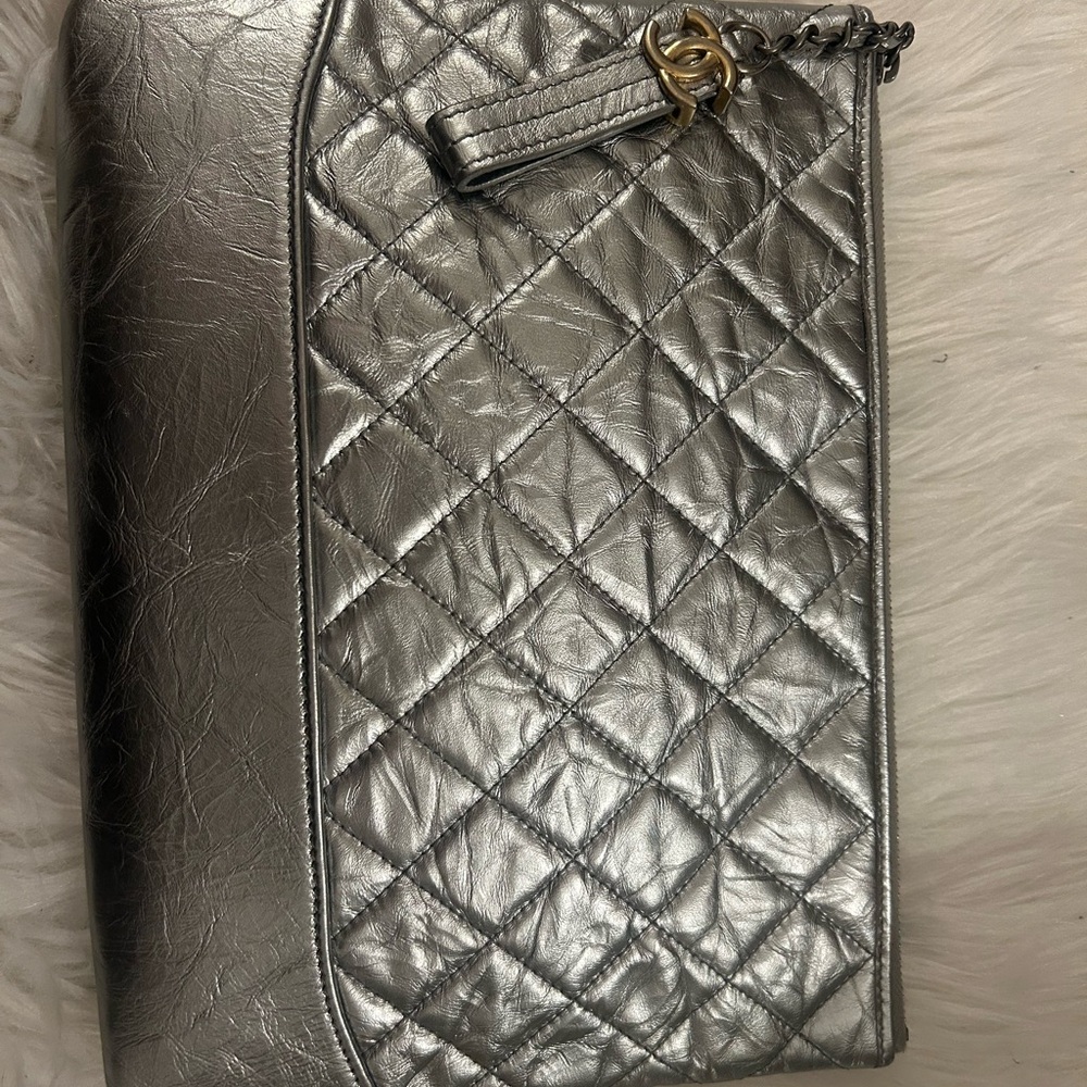 CHANEL Silver Quilted Clutch